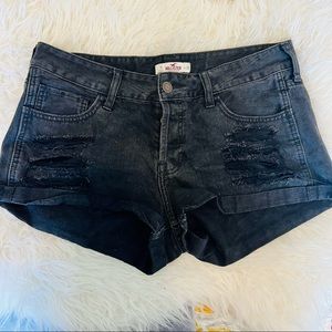 Hollister distressed black denim shorts